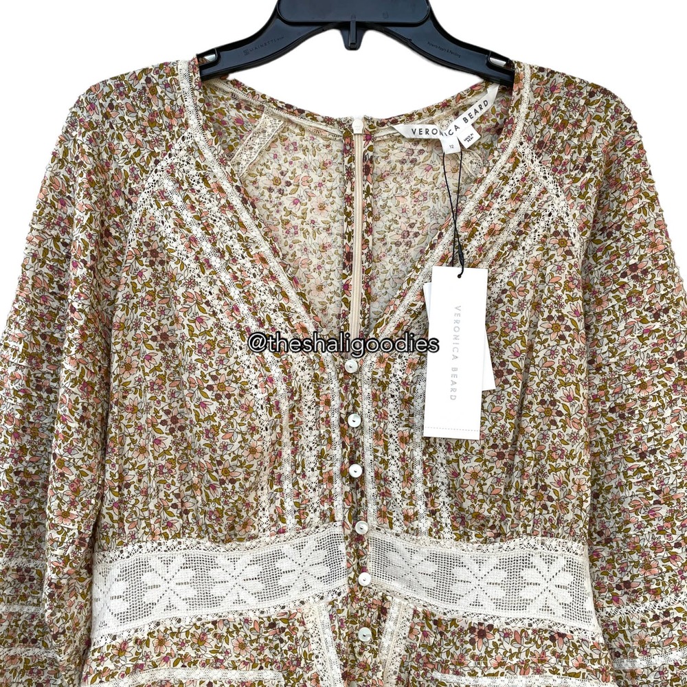 VERONICA  BEARD Addilyn Dress Floral Lace Trim Mini - Picture 7 of 10